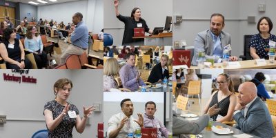 A collage of photos during the Research Symposium at the Virginia Tech Inn. Photo by Andrew Mann for Virginia Tech.